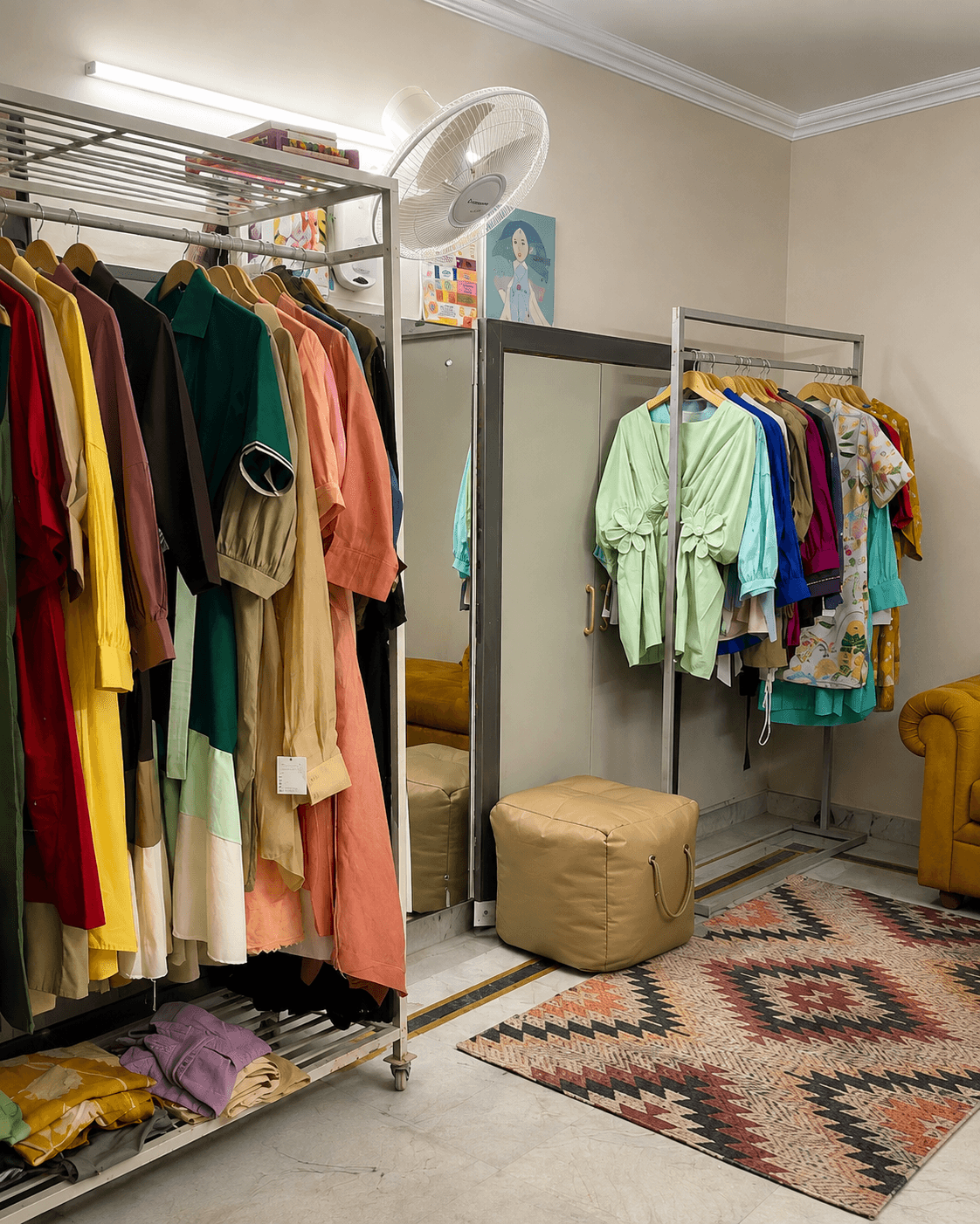 Ramishka atelier, racks of finished garments