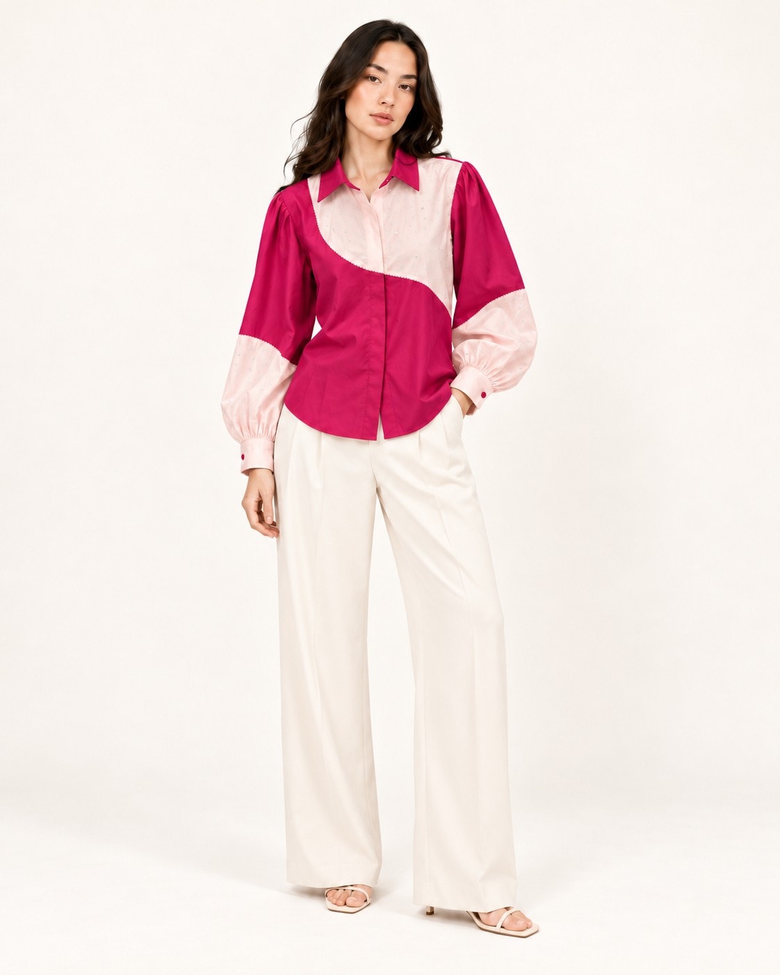 Shirt — the Blush Arc Shirt, fuchsia with curved blush panels